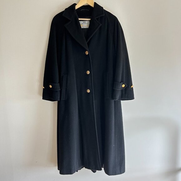 Aquascutum London Vintage Wool Cashmere Black Long Pea Coat size 6 - Picture 1 of 9
